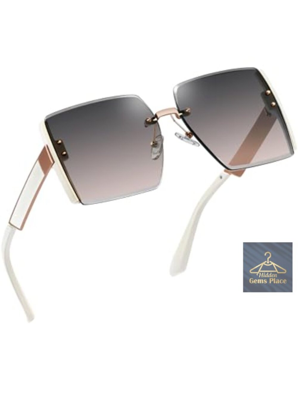Oversized Rimless Square Sunglasses UV400 Protection Metal Temples